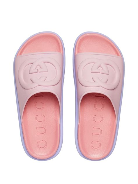 gucci logo embossed rubber slides|Gucci miami rubber platform slides.